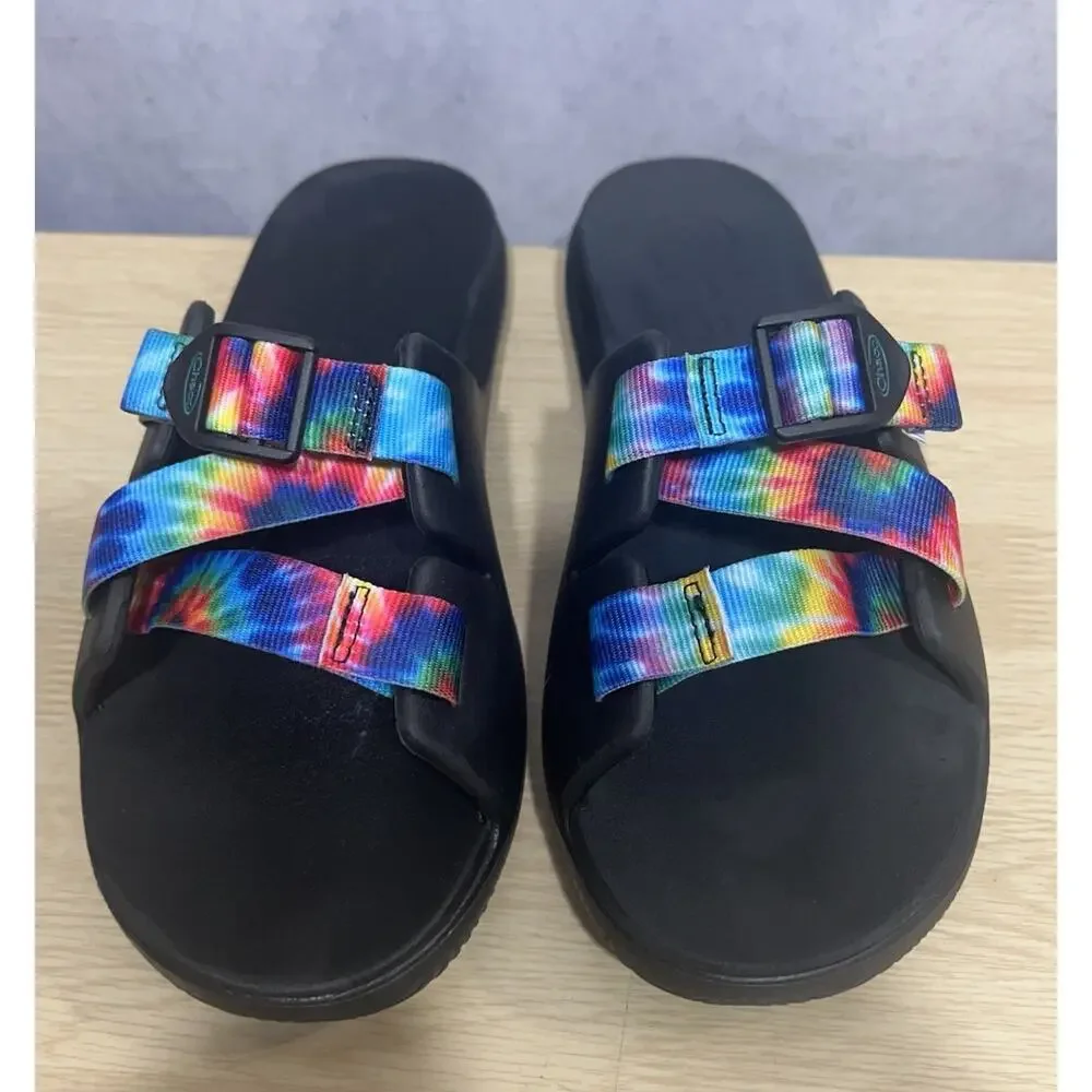 Chaco Chill Black Rainbow Slides Outdoor Sports Summer Woman's Sandals Size 6